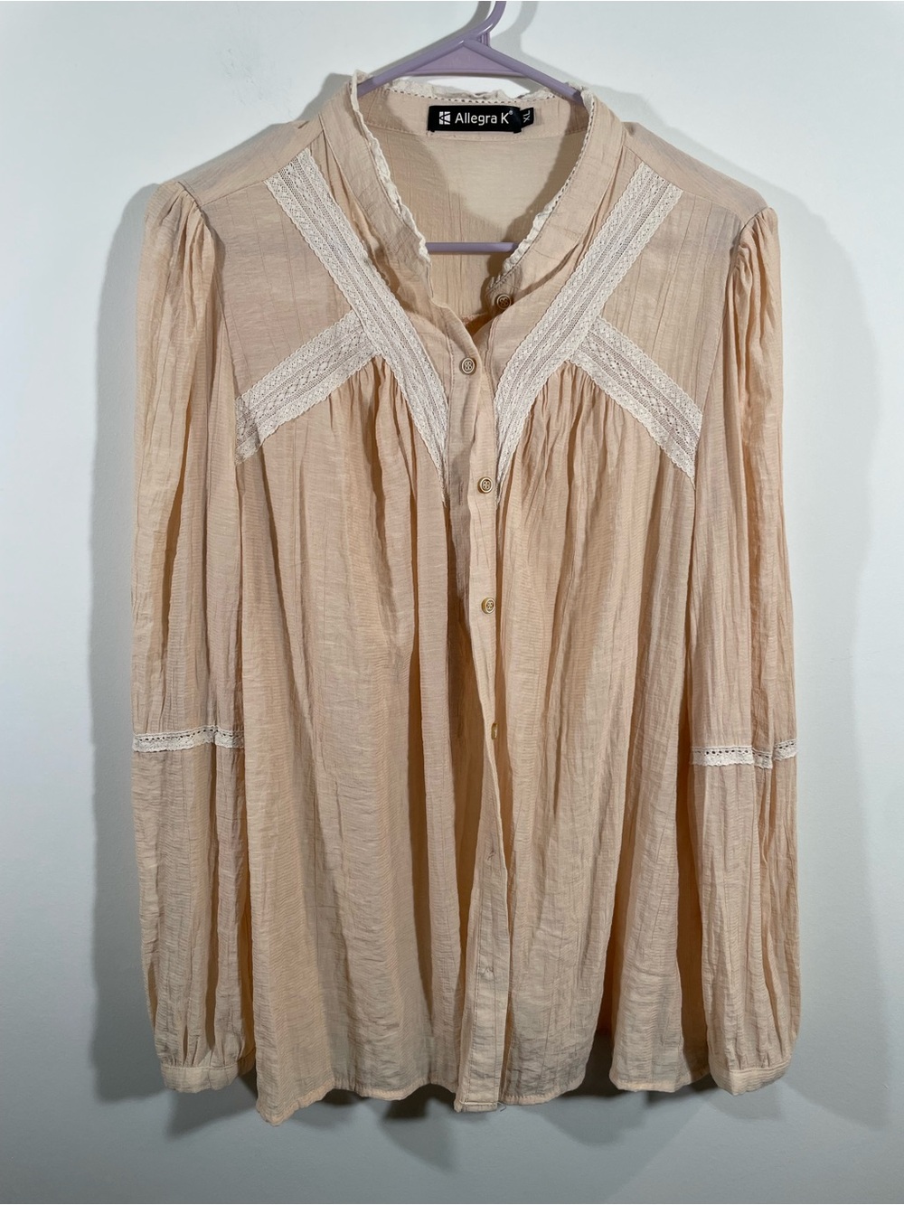 Allegra K cottagecore lace cream blouse XL